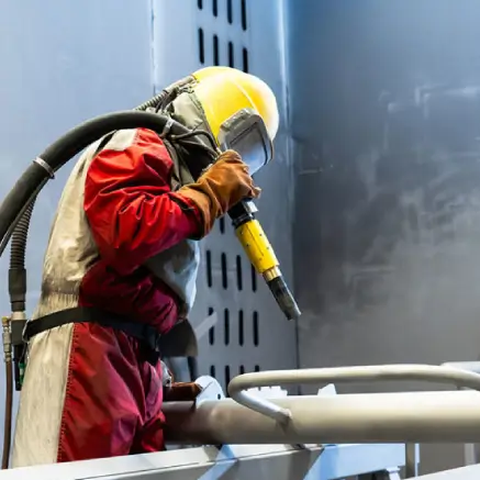 Sablage au jet industriel sur pièce métallique par Atelier Desforges